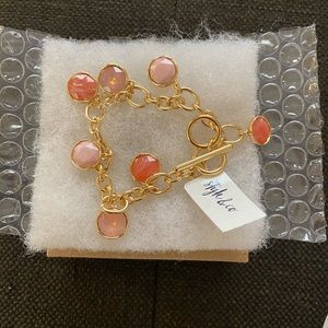 Gold-Tone Color Stone Shaky Charm Link Bracelet,
